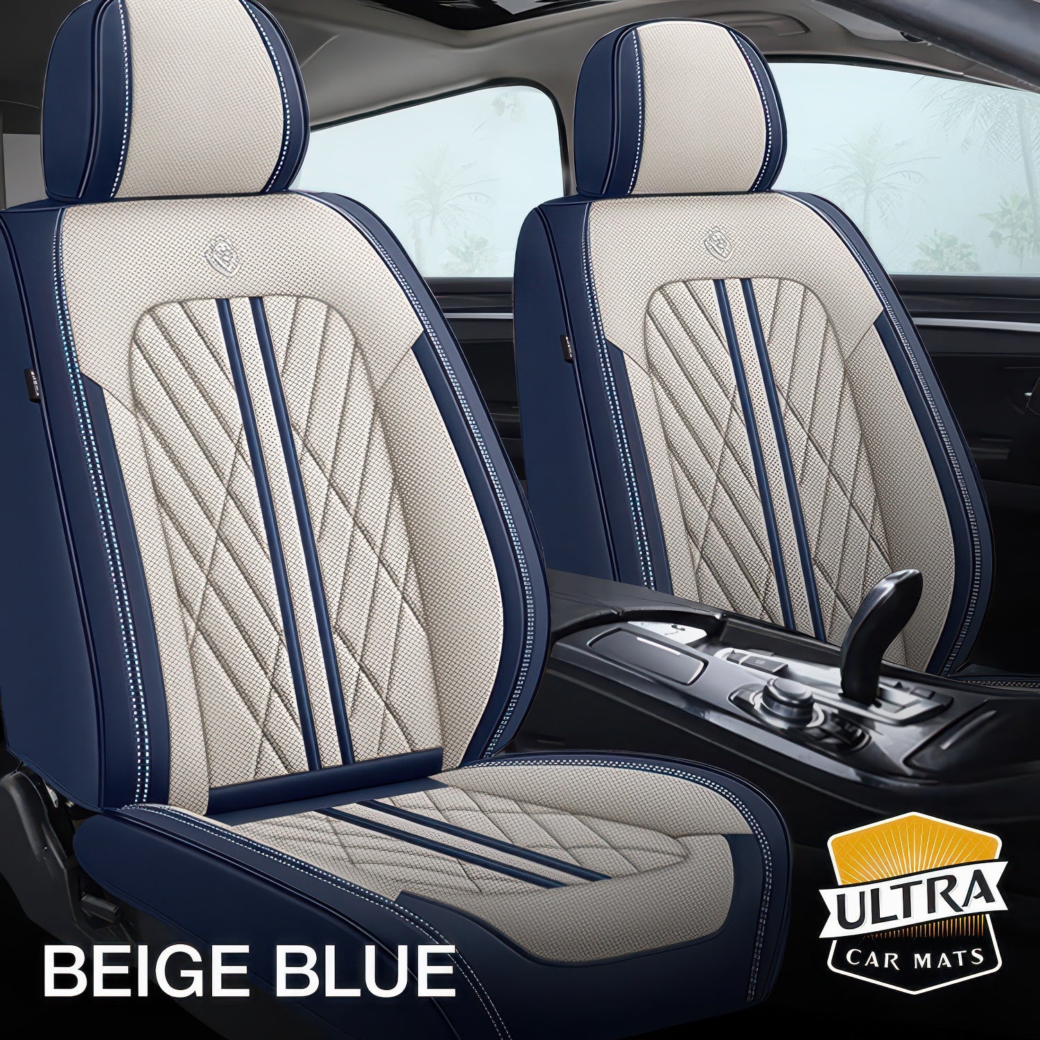 Beige & Blue Car Seat Covers