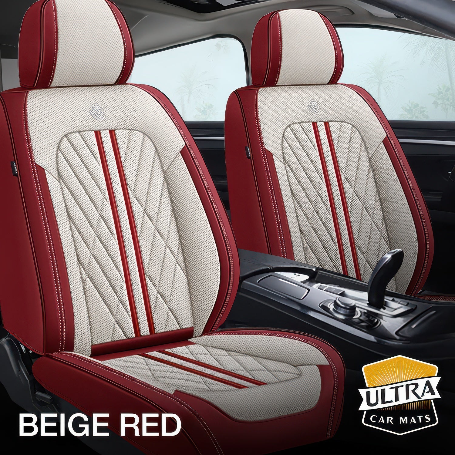 Beige & Red Car Seat Covers