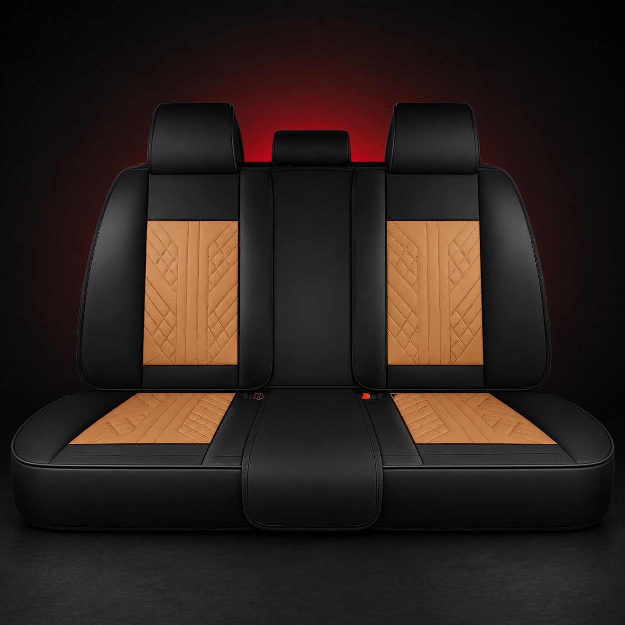 Brown and Black Car Seat Covers — rear seat covers on black graphite background