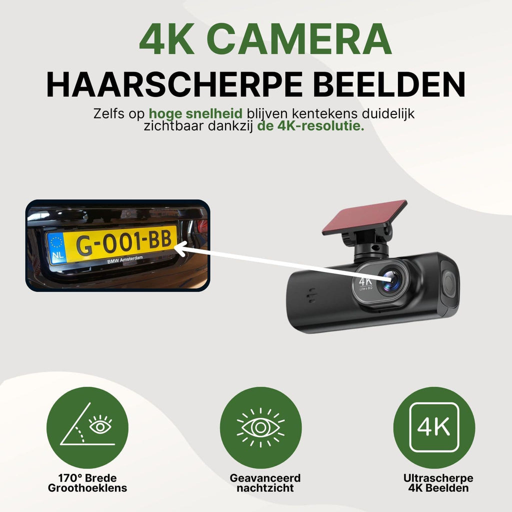 GuardianView Pro Dashcam Auto | 4K Ultra HD met Wi-Fi & Smartphone App