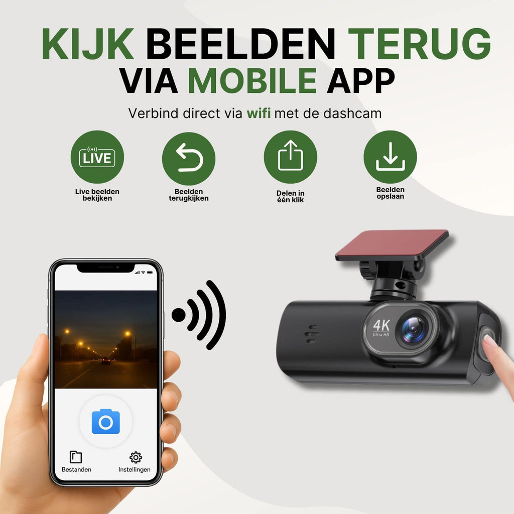 GuardianView Pro Dashcam Auto | 4K Ultra HD met Wi-Fi & Smartphone App