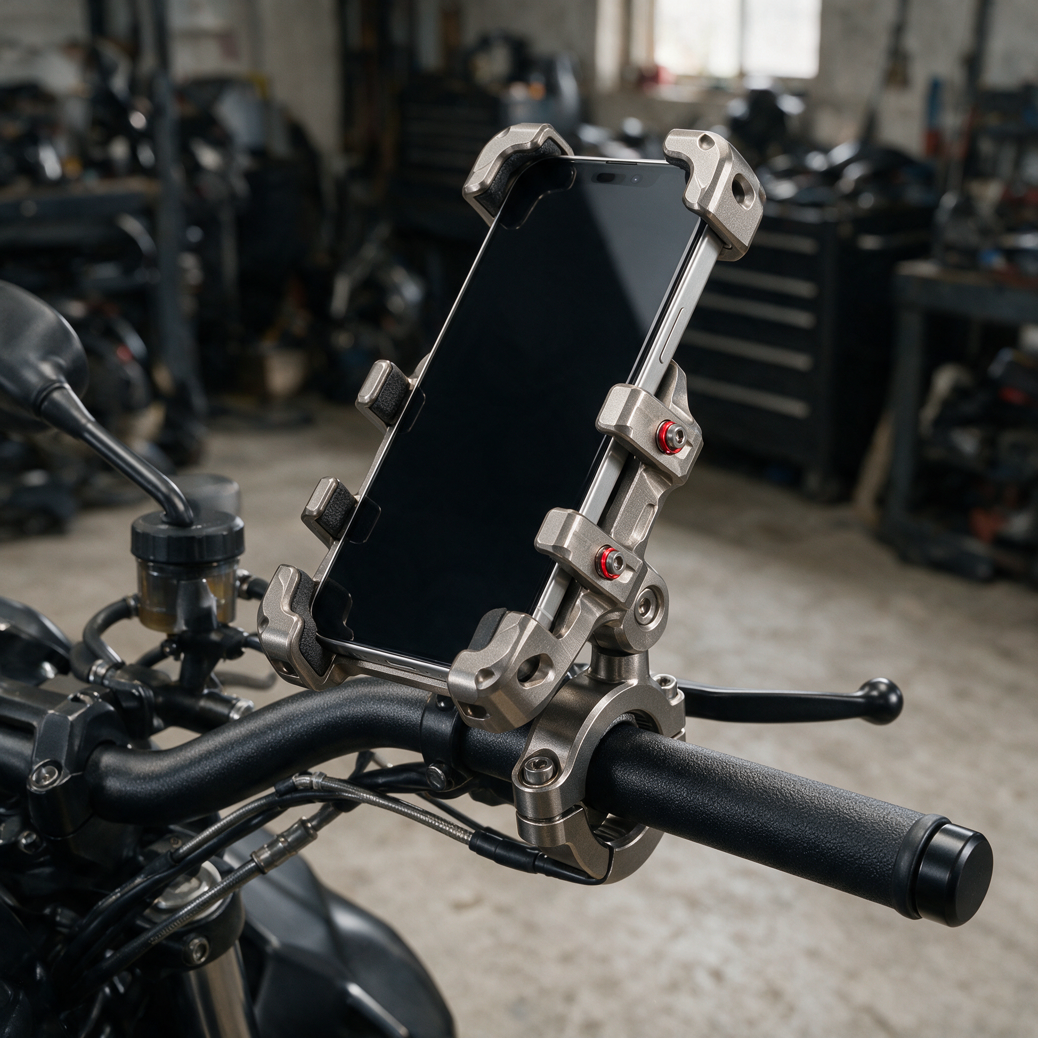 Empire ApexBar installé sur un guidon tubulaire de moto